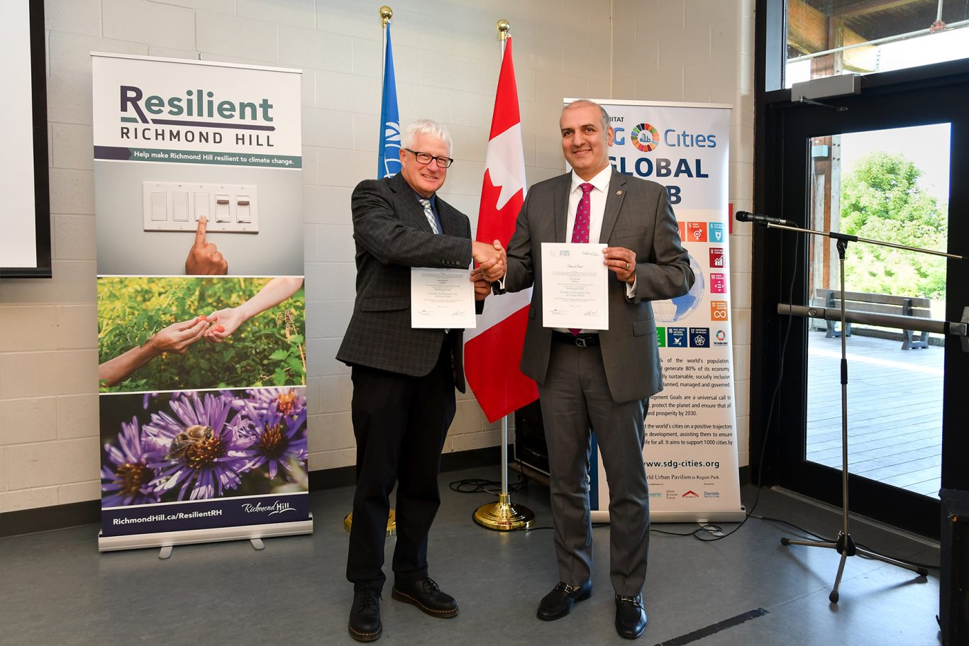 Mayor of Richmond Hill David West and Chair of UEF Reza Pourvaziry announce their partnership on Richmond Hill as a frontrunner city